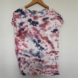 Old Navy Tie Dyed Capped Sleeve Split Back Top Sz M EUC